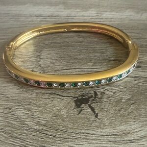 Elegant Gold and Green Bangle Bracelet